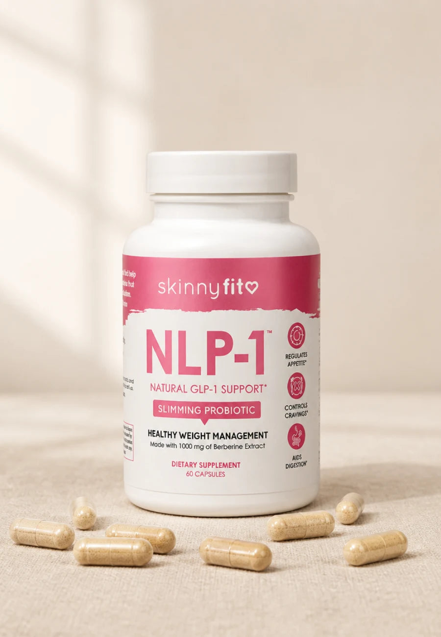NLP-1 Natural bottle with sand-colored capsules on cream linen